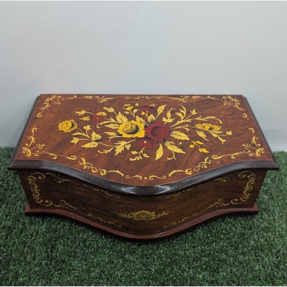 Linden Other - Vintage Linden Wood Floral Inlaid Music Box / Jewelry Box - Musical Theme